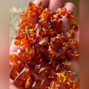 Vintage set of 2 necklaces.Honey Amber Chip Necklace - Warm Cognac Tone